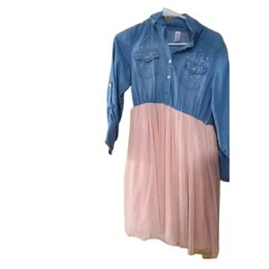 JUSTICE BRAND GIRLS PRETTY DENIM‎ LOOK & PINK TULLE DRESS (SIZE: 14/16)
